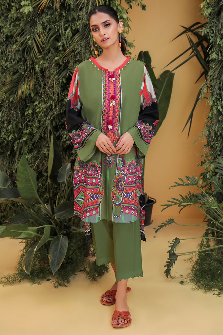 2pc digital print embroided lawn